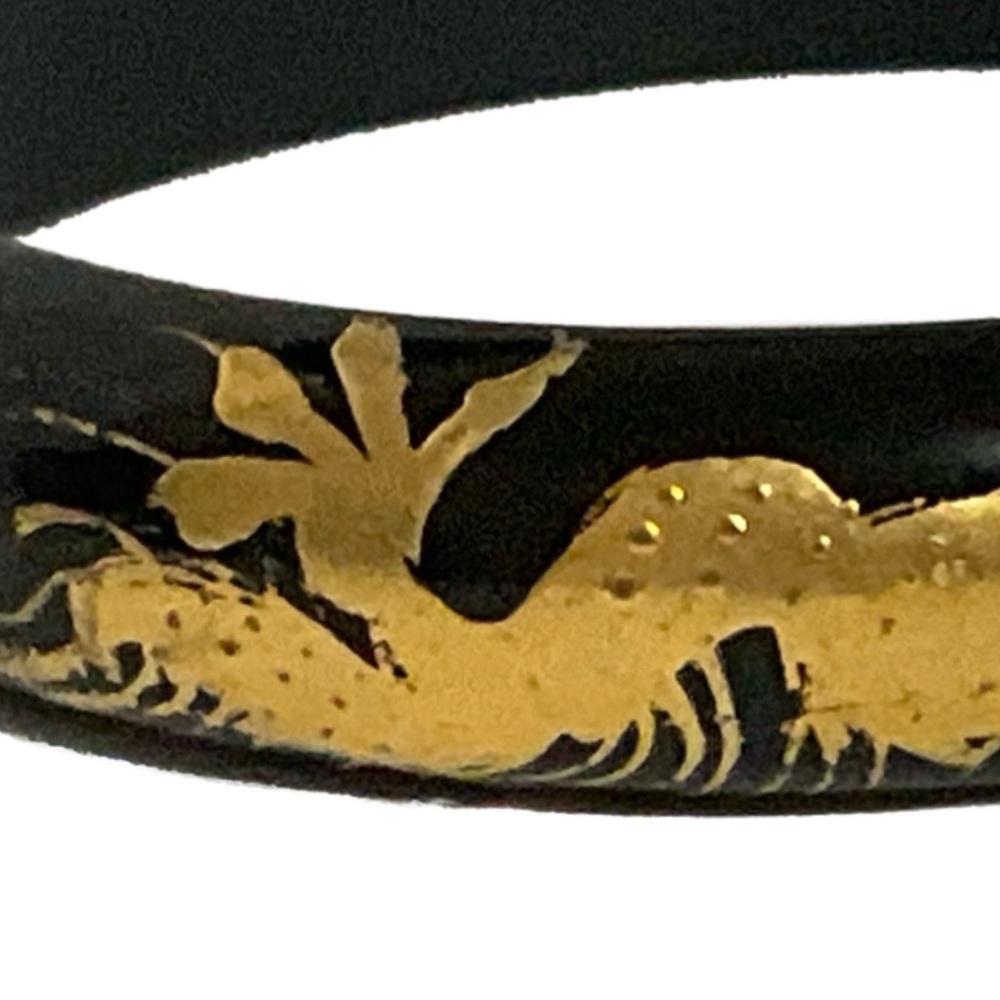 Black Lacquer Bangle Bracelet with Gold Dragon Design - Picture 6 of 8